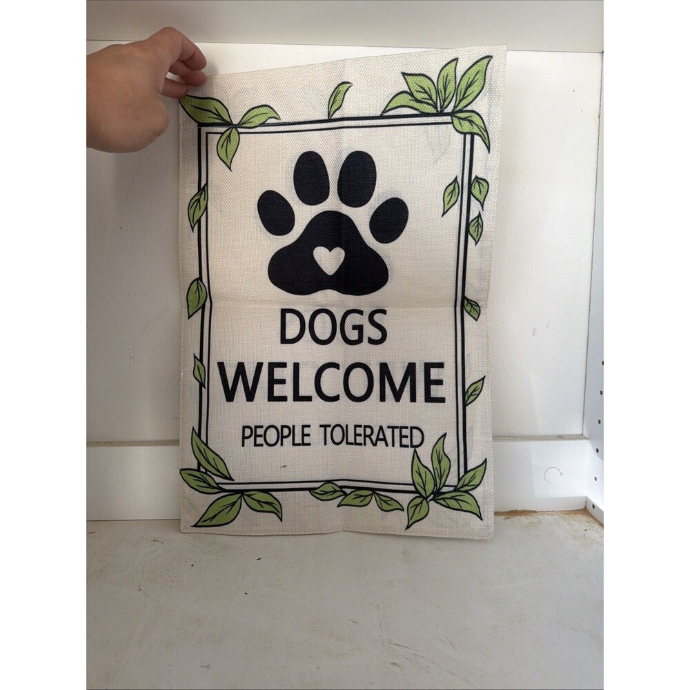 Garden Flag 12x18in Double-sided Burlap Dogs Welcome People Tolerated